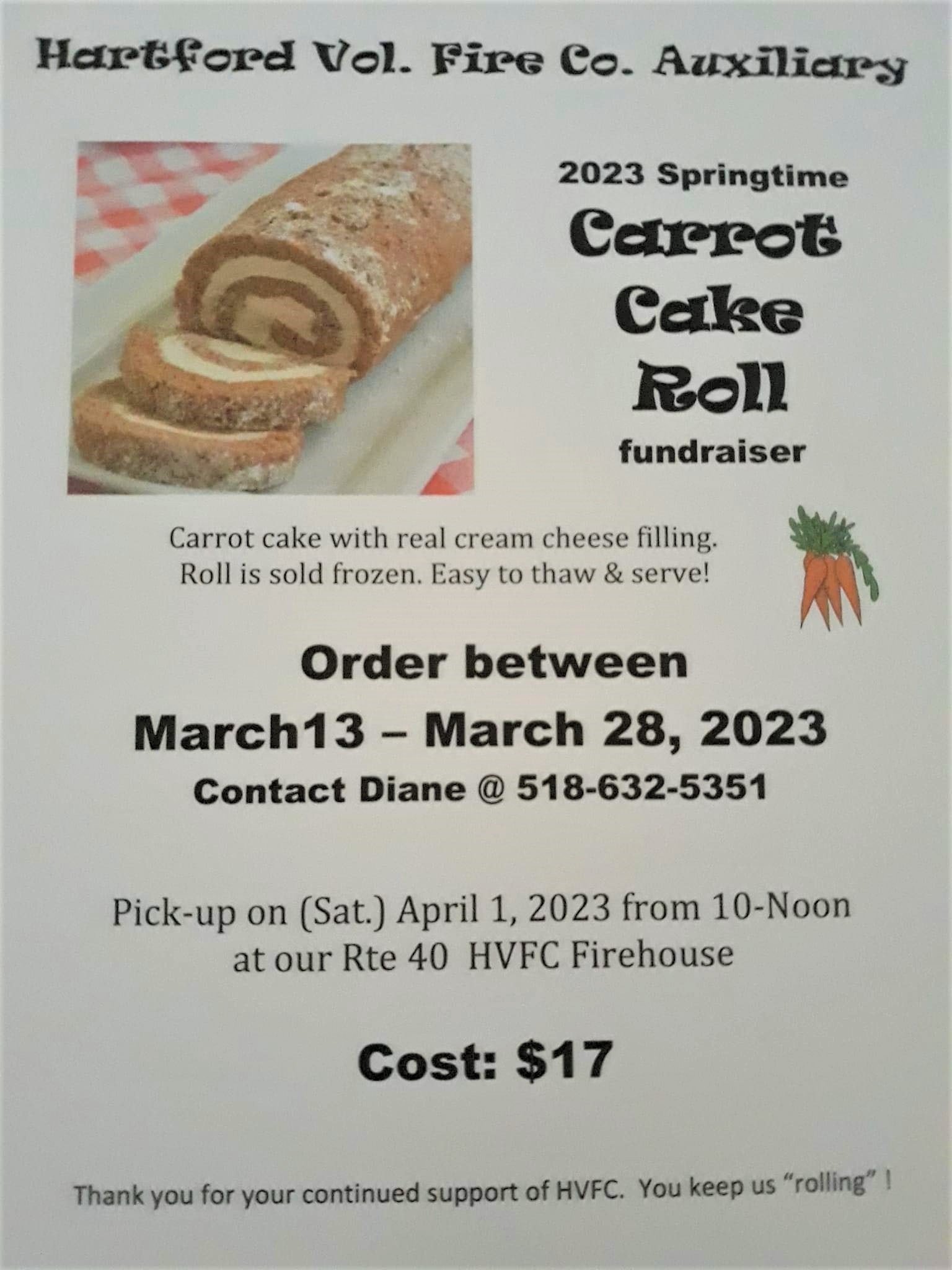 HVFC Auxiliary Carrot Cake Spring 2023 Fundraiser